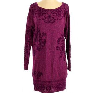 Hale Bob Dress Women's XS Magenta Velvet Flocked Knit Long Sleeves